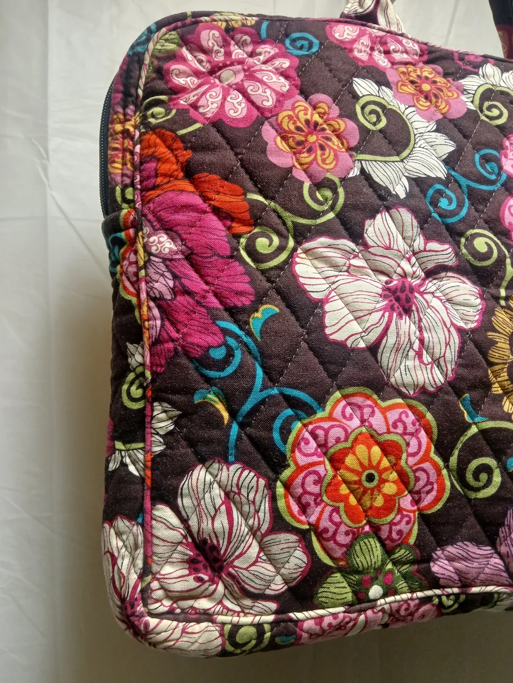 Vera Bradley Quilted Floral Laptop Carry Top in Brown and Pink